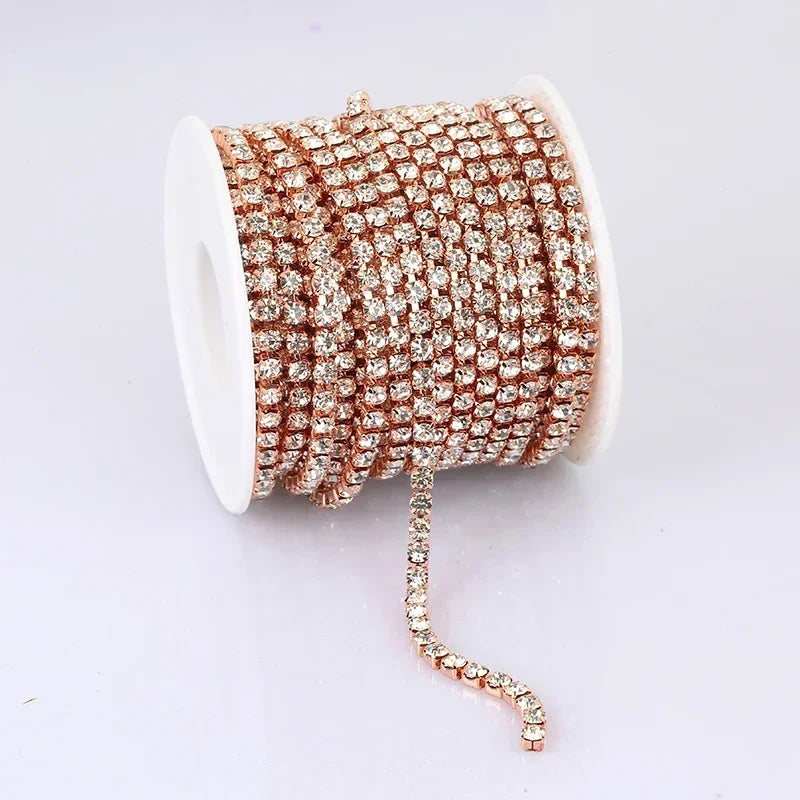 PEESOM SS6-SS18 Crystal Rhinestone Cup Chain Sew on Glass Rhinestone Trim Chain Glue On Colorful Crystal Cup Chain for DIY Craft