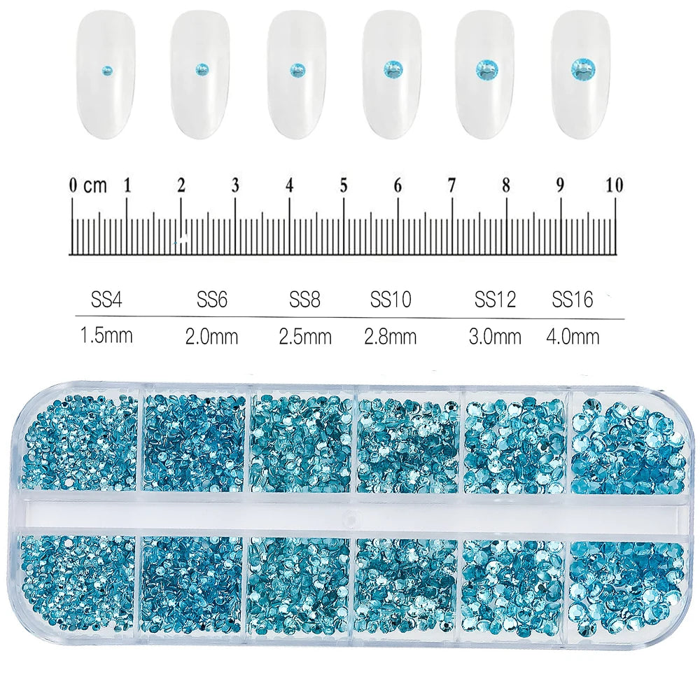 12Gird 3D Glass AB Crystal Nail Art Rhinestones Kit Flatback Round Bead Charm Gem Stones Jewelry Diamond with Tools for Nail Art