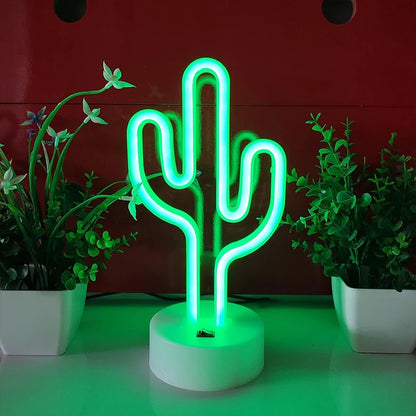 Cute Cactus Neon Sign Lights Battery & USB Powered LED Table Lamp for Party Birthday Gift Living Room Camping Summer Home Decor