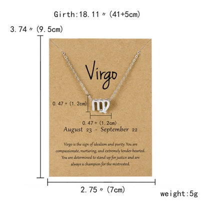 12 Horoscope Silver Color Pendant Necklace for Men Women Taurus Aries Leo Pisces Virgo 12 Constellations Jewelry Holiday Gifts