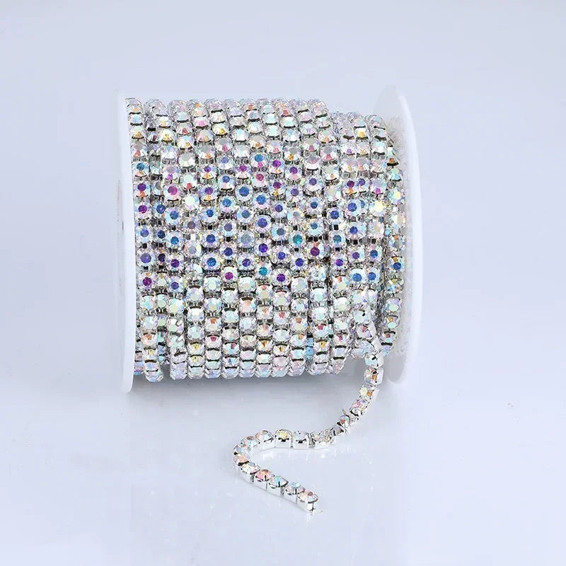 PEESOM SS6-SS18 Crystal Rhinestone Cup Chain Sew on Glass Rhinestone Trim Chain Glue On Colorful Crystal Cup Chain for DIY Craft