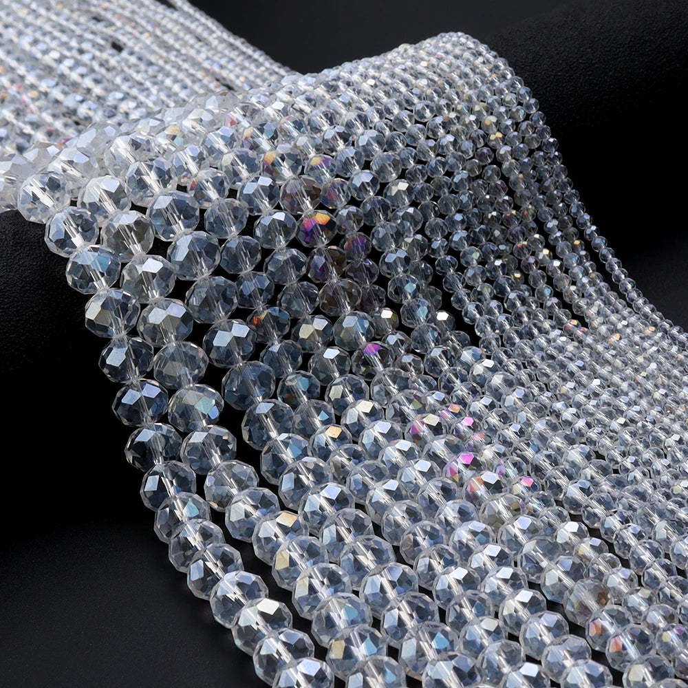 1Strand/Lot 3 4 6 8 10mm Rondelle Flat Faceted Crystal Beads Glass Spacer Beads For DIY Crafts Ornament Making Handmade Accesso