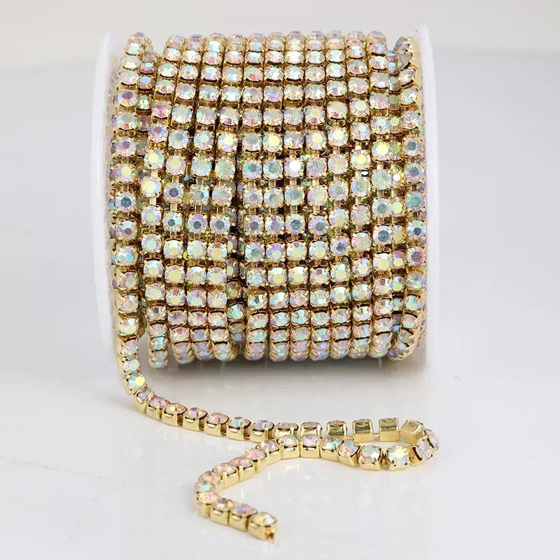 PEESOM SS6-SS18 Crystal Rhinestone Cup Chain Sew on Glass Rhinestone Trim Chain Glue On Colorful Crystal Cup Chain for DIY Craft