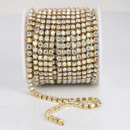 PEESOM SS6-SS18 Crystal Rhinestone Cup Chain Sew on Glass Rhinestone Trim Chain Glue On Colorful Crystal Cup Chain for DIY Craft