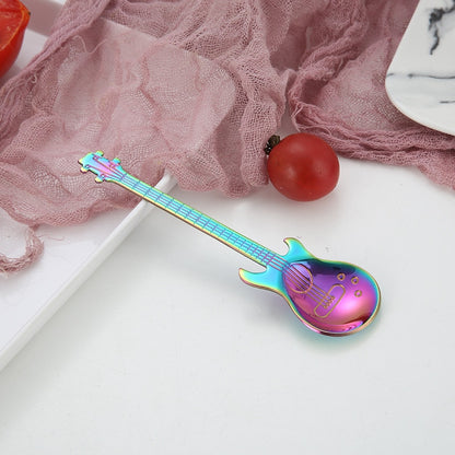 1pcs Stainless Steel Guitar Shaped Love Coffee Spoon Teaspoon Children Spoon New Beautiful 7 Colors Coffee Tea Use Kitchen Spoon