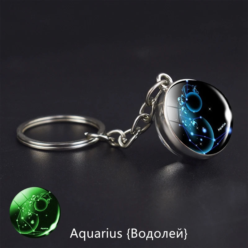 12 Constellation Key Ring Starry Sky Luminous Zodiac Keychain Glass Ball Key Chain Accessories Pendant Key Chain Gifts