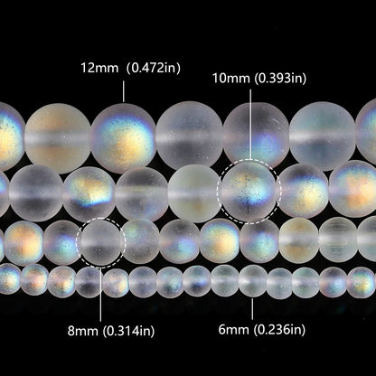 6 8 10mm Matte Aurora Crystal Glass Beads Round Frosted Aura Bead AB Shiny Moonstone For Jewelry Making Diy Necklace Bracelet