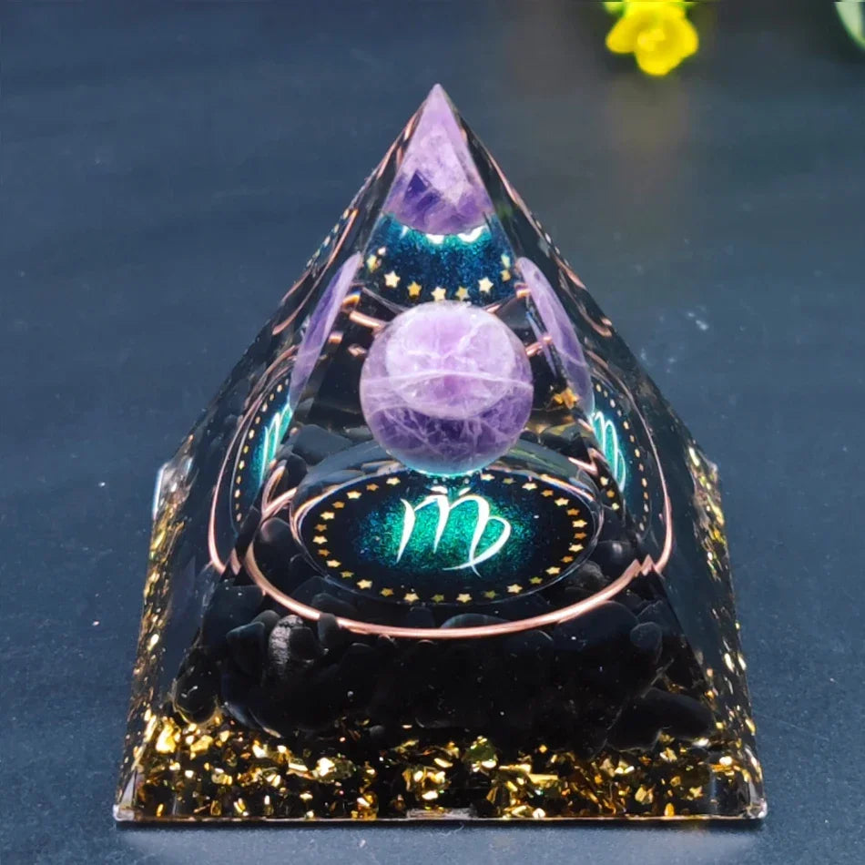 12 Zodiac Orgone Pyramid 5cm Horoscope Healing Natural Crystal Stone Ornaments Chakra Reiki Orgonite Gemstones Birthday Gifts