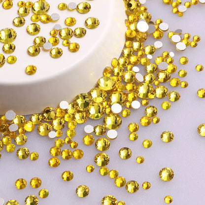 SS3-SS20 Mix Size Glitter Glass Round Rhinestones Silver Bottom Non Hotfix Small Size Crystal For Nail Art Clothes Decoration