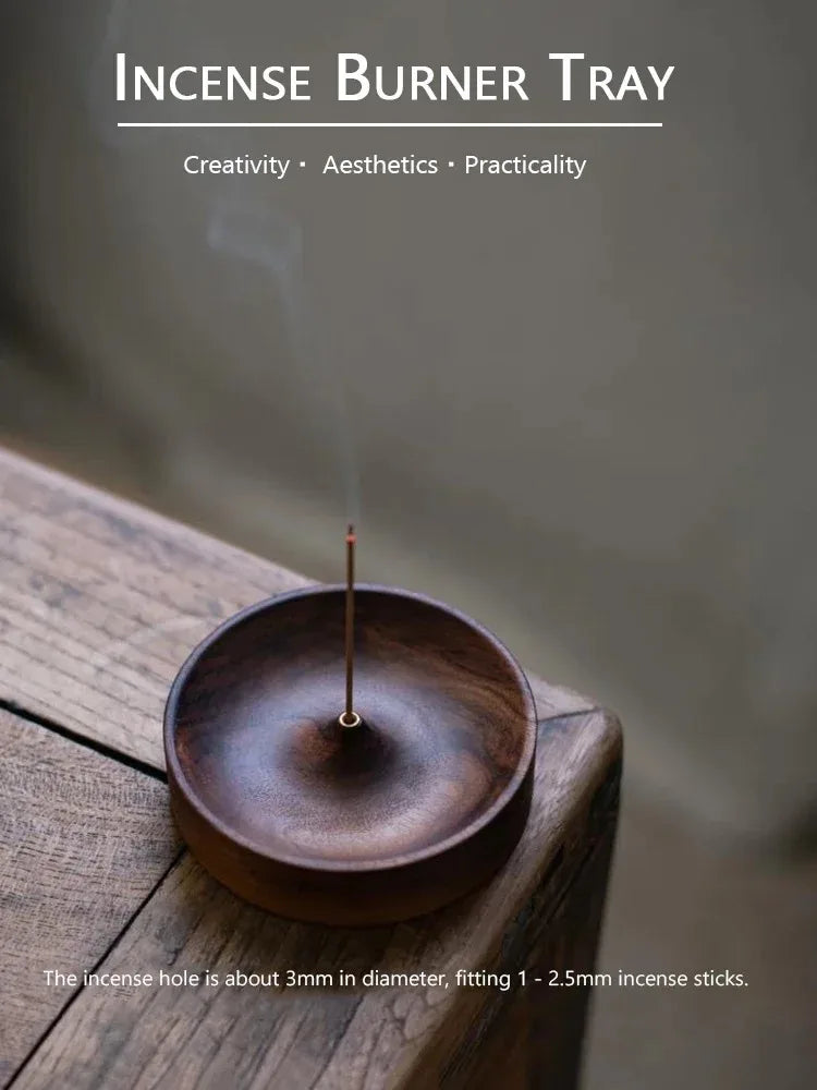 North American Black Walnut Solid Wood Incense Stick Handmade Tea Ceremony Round Incense Burner Agarwood Tray Holder