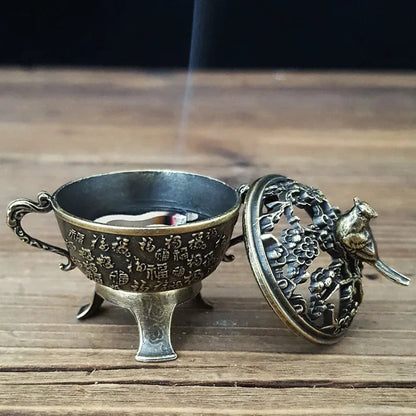 Ancient Style Magpie Lucky Incense Burner Metal Lotus Incense Burner Bowl Incense Holder With Handle Yoga Meditation Home Decor