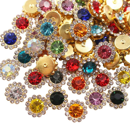 8mm-12mm Sunflower Sewing Claw Rhinestones Crystals Glass Beads Buttons Stones Sew On Rhinestone for Clothes Sewing Accessories