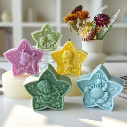 Twelve Horoscope Scented Candle Silicone Mold DIY Pentagram Constellation Aries Leo Gypsum Resin Handmade Soap Mould