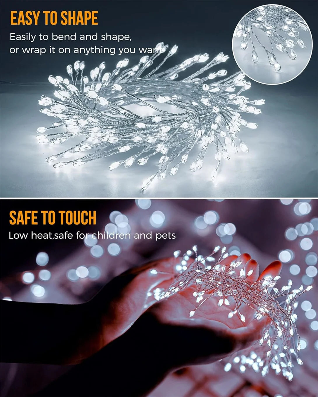 Dây Đèn Led Năng Lượng Mặt Trời Ngoài Trời Hình Pháo Hoa, Dây Đèn Đồng 8 Chế Độ Dùng Trang Trí Đám Cưới Cắm Trại Giáng Sinh