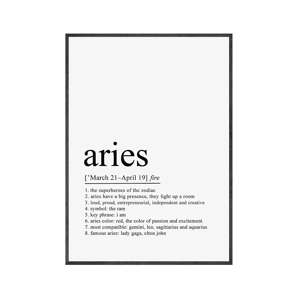 Aries Zodiac Print Zodiac Definition Horoscope Quotes Posters Prints Canvas Painting Wall Art Pictures Living Room Home Decor