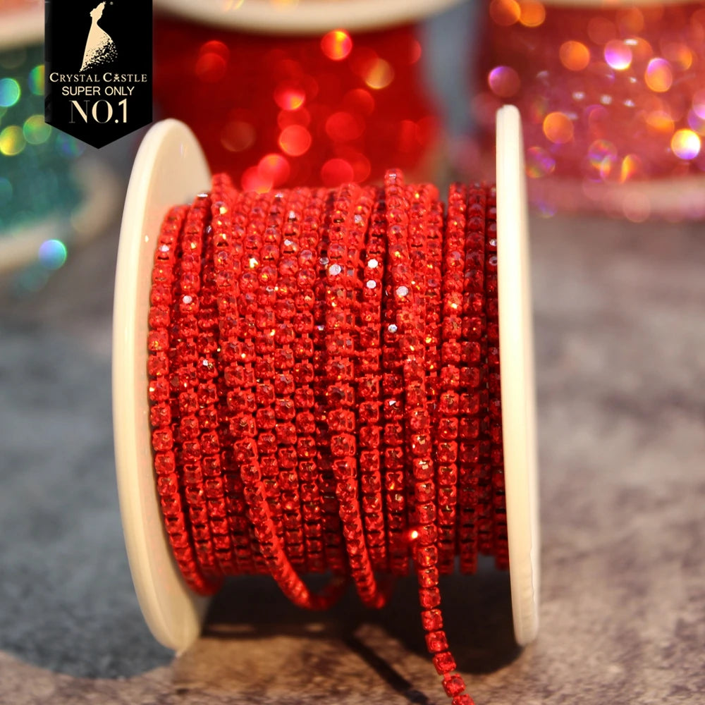 Rhinestones Chain Roll Tassel 1/10Yard Crystal Ribbon Strass Banding Sew On Gold Rhinestone Trim Strip Cup Chains For Needlework