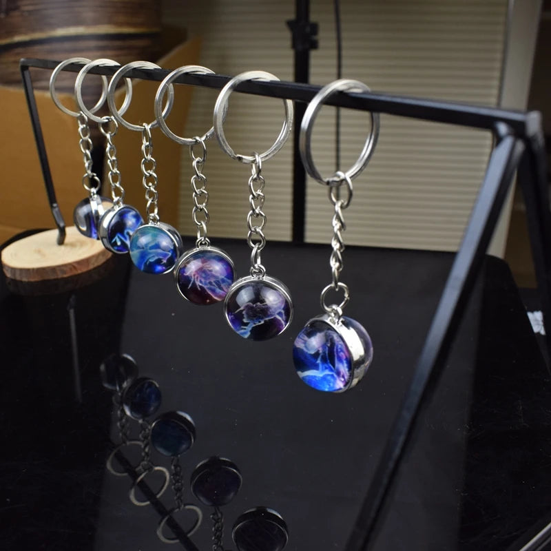 12 Constellation Keychain Fashion Double Side Cabochon Glass Ball Keychain Zodiac Signs Jewelry For Men For Women Birthday Gift
