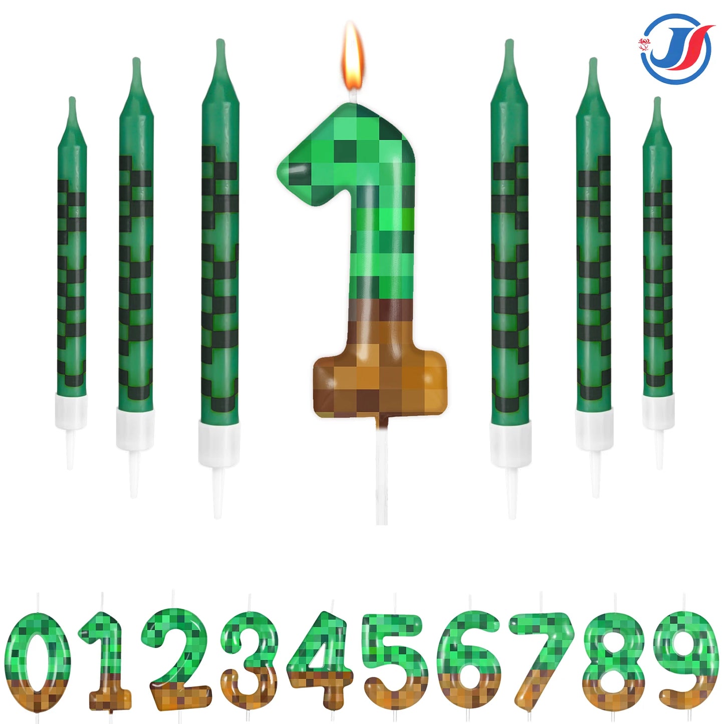 7Pcs Pixel Miner Birthday Cake Candles Topper for Pixel Theme Party Anniversary Party Video Game Party Supplies for Boys Girls