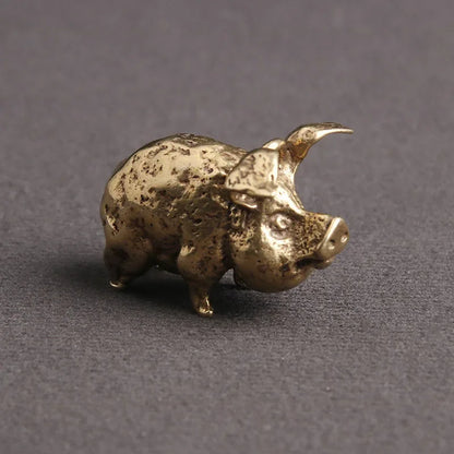 Retro Copper Chinese 12 Zodiac Flying Pig Statue Home Decoration Antique Brass Lucky Animal Figurine Small Table Desk Ornaments