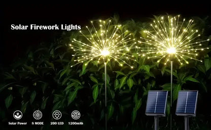 200LEDs Solar Fireworks Lights Outdoor Waterproof Solar Garden Lights 8 Lighting Modes With Remote Control Decorations Light