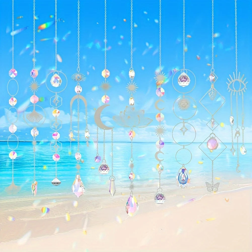 10 Pieces Lotus Colorful Crystal Suncatcher with Chain Pendant Ornaments Hanging Crystals Prism Rainbow Maker for Windows Indoor