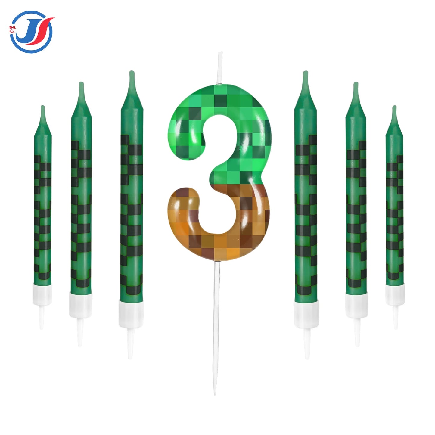 7Pcs Pixel Miner Birthday Cake Candles Topper for Pixel Theme Party Anniversary Party Video Game Party Supplies for Boys Girls