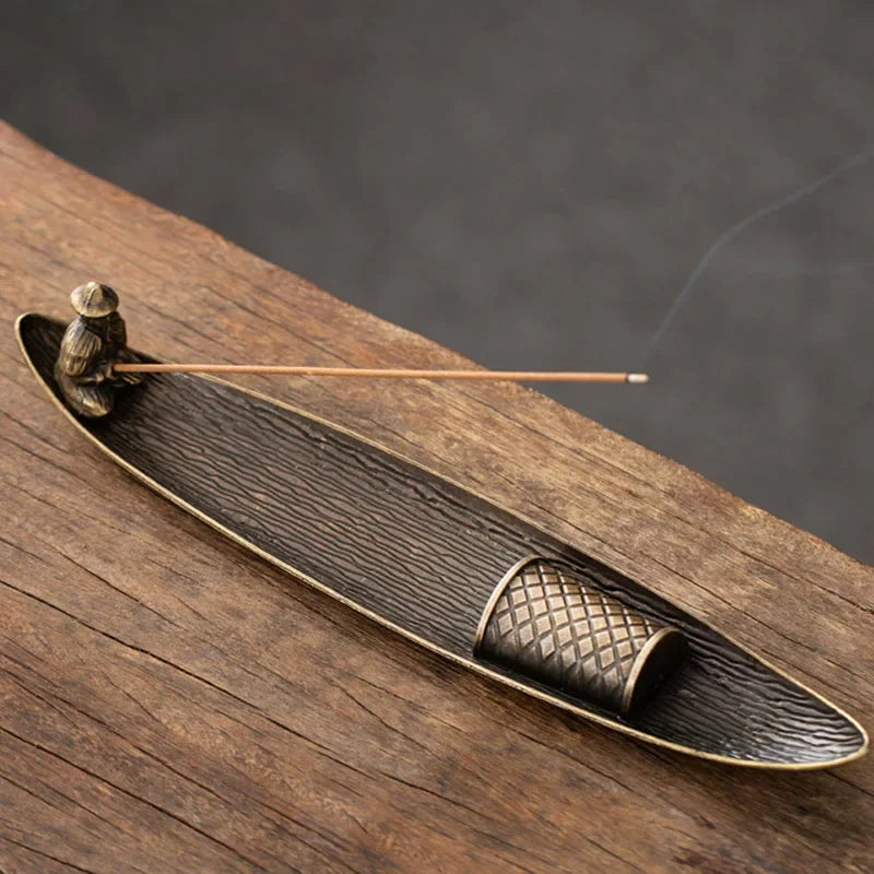 Creative Incense Holder Aromatherapy Ornament Incense Holder Boat Old Men Fishing Japanese Style Incense Stick Burner Home Decor