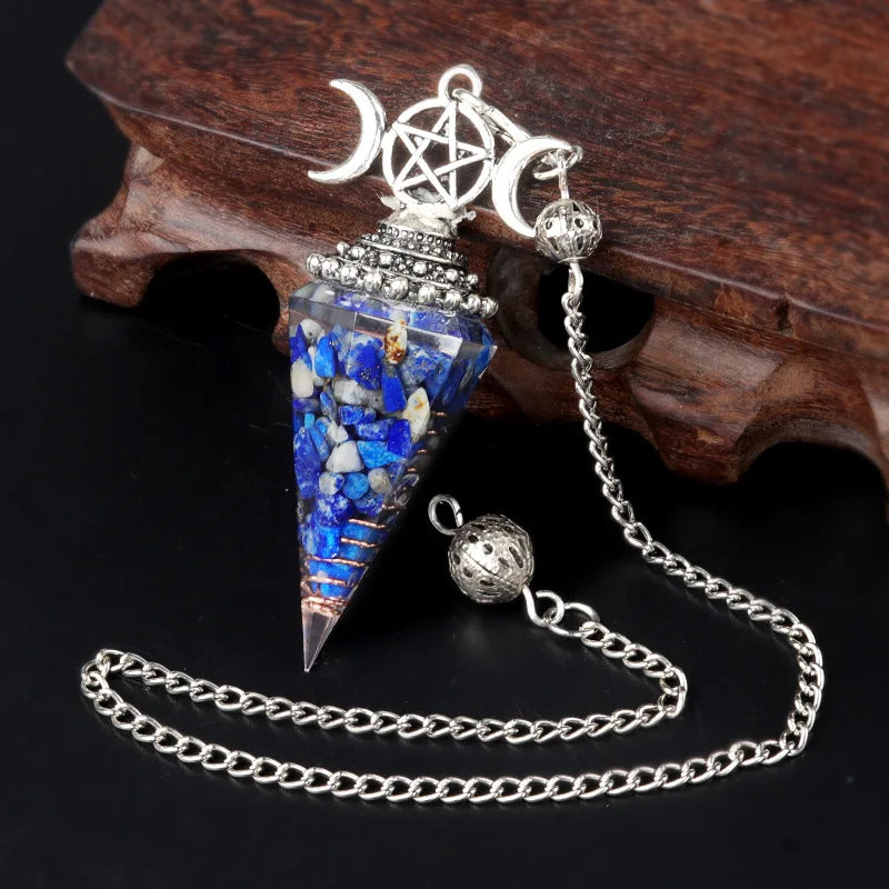 54x24mm Natural Stone Crystal Reiki Pendulum Three Phases Moon Hexagonal Cone Amethysts Charms for Jewelry Making DIY Necklace