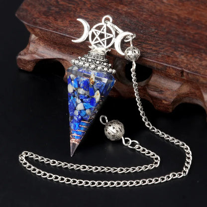 54x24mm Natural Stone Crystal Reiki Pendulum Three Phases Moon Hexagonal Cone Amethysts Charms for Jewelry Making DIY Necklace