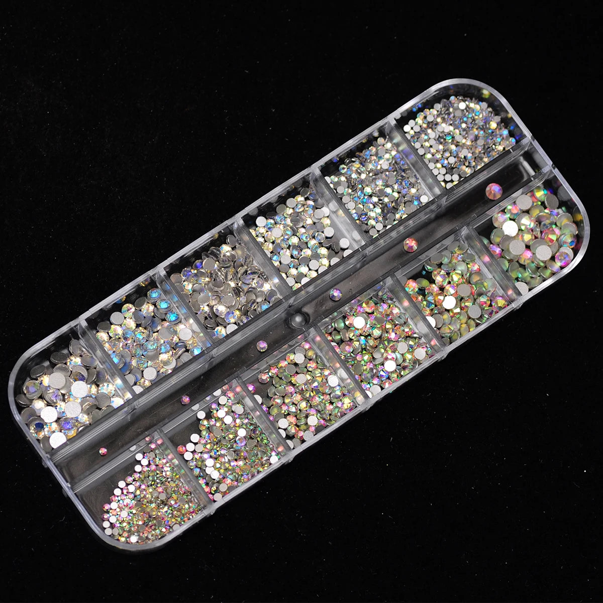 12 Grids Clear Mixed Sizes Nail Art Rhinestones Crystal 3D Glitter Non Hotfix Diamond Decoration Nail Parts Accessories