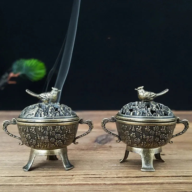 Ancient Style Magpie Lucky Incense Burner Metal Lotus Incense Burner Bowl Incense Holder With Handle Yoga Meditation Home Decor