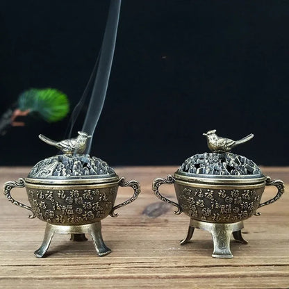 Ancient Style Magpie Lucky Incense Burner Metal Lotus Incense Burner Bowl Incense Holder With Handle Yoga Meditation Home Decor