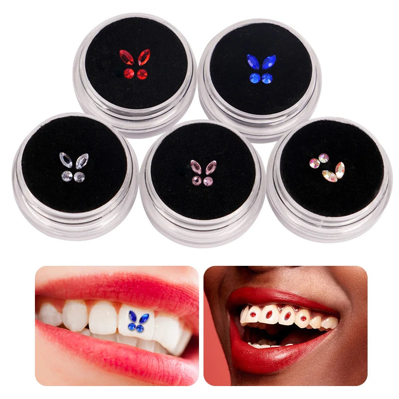 4Pcs/Box Dental Crystal Fashion Teeth Gems Beauty Diamond Tooth Jewelry Ornaments Butterfly Tooth Gems Teeth Jewelry Gem Decor