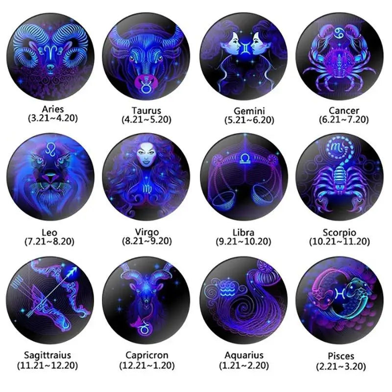 Zodiac Sign Key Chain Constellation Pendant Double Face Keyring Key Holder for Astrology Lovers