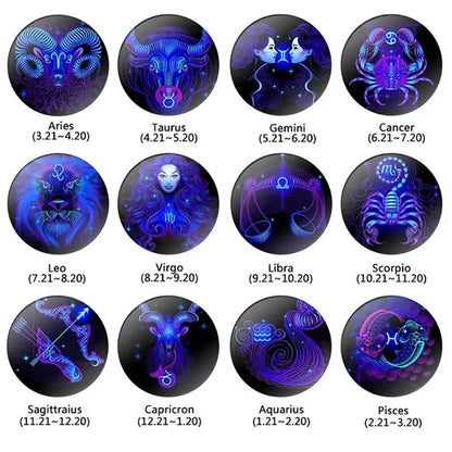 Zodiac Sign Key Chain Constellation Pendant Double Face Keyring Key Holder for Astrology Lovers