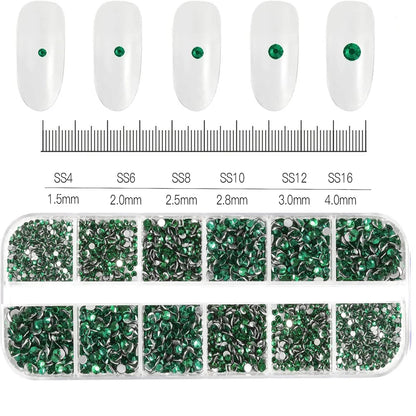12Gird 3D Glass AB Crystal Nail Art Rhinestones Kit Flatback Round Bead Charm Gem Stones Jewelry Diamond with Tools for Nail Art