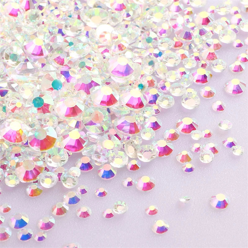 1440Pcs Mix Size Glass Flatback Rhinestone Glitter Crystal AB Round Diamond Non Hotfix Glue On Stone for DIY Nail Art Decoration