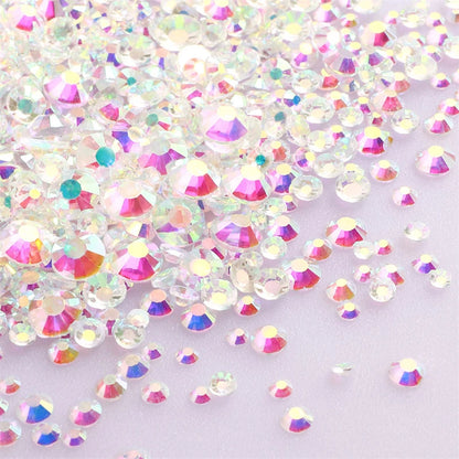 1440Pcs Mix Size Glass Flatback Rhinestone Glitter Crystal AB Round Diamond Non Hotfix Glue On Stone for DIY Nail Art Decoration