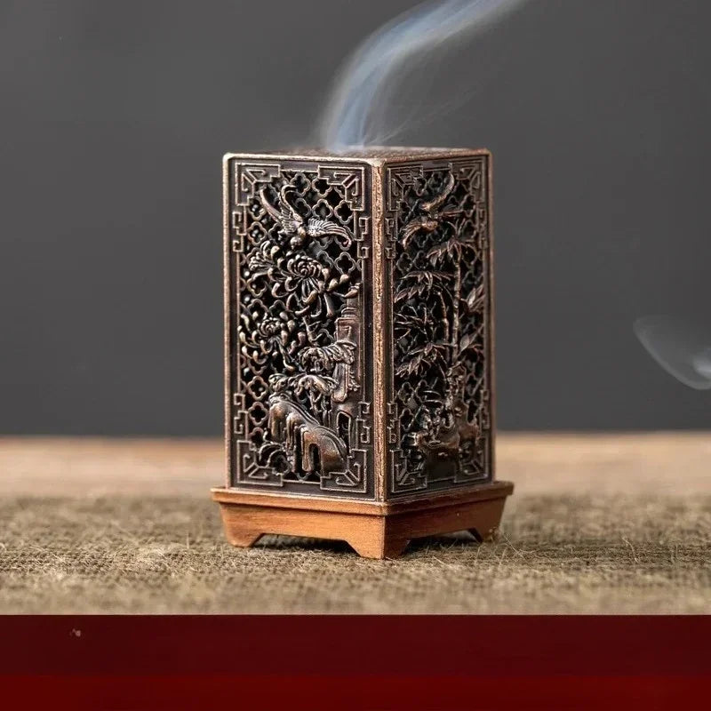 Square Vertical Incense Burner Small Xiangyun Alloy Incense Holder Indoor Aromatherapy Home Ornament Chinese Plum Inense Burners