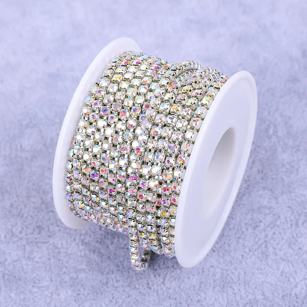 Crystal 10 Yard Rhinestones Trim Stone Cup Chain Gold Diamond Strass Decorative Applique Crystal Trimmings For Dresses