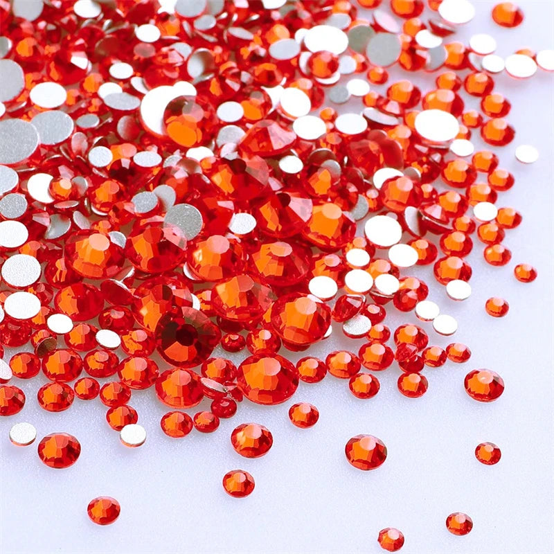 1440Pcs Mix Size Glass Flatback Rhinestone Glitter Crystal AB Round Diamond Non Hotfix Glue On Stone for DIY Nail Art Decoration