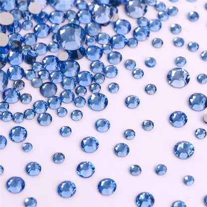 1440Pcs Mix Size Glass Flatback Rhinestone Glitter Crystal AB Round Diamond Non Hotfix Glue On Stone for DIY Nail Art Decoration