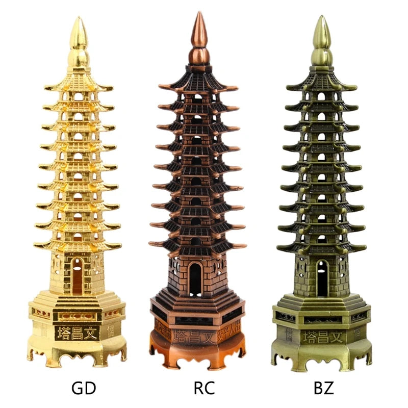 Feng Shui 9-Levels Alloy 3D Model Chinese Wenchang Pagoda Tower Crafts Statue Souvenir Home Decoration Metal Handicraft