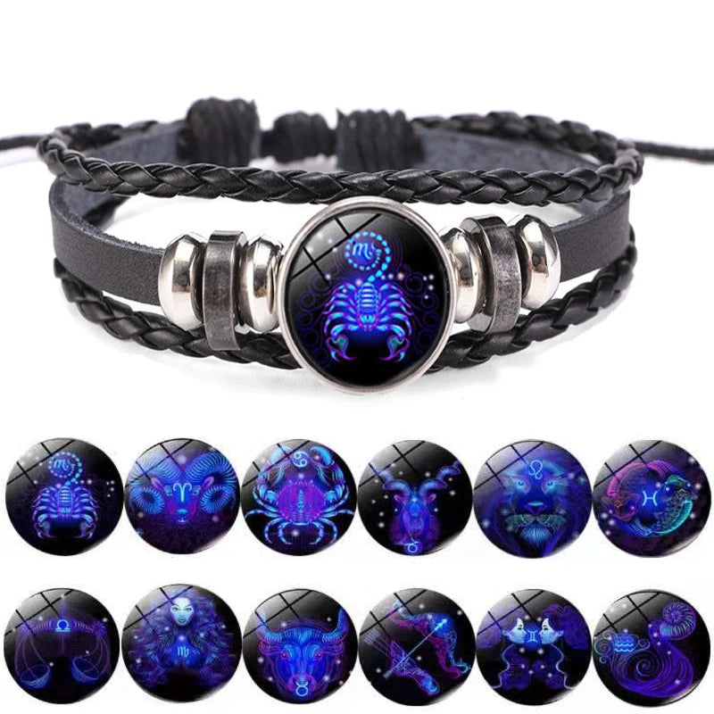 12 Zodiac Signs Constellation Charm Luminous Bracelet Men Women Fashion Multilayer Weave Leather Bracelet & Bangle Birthday Gift