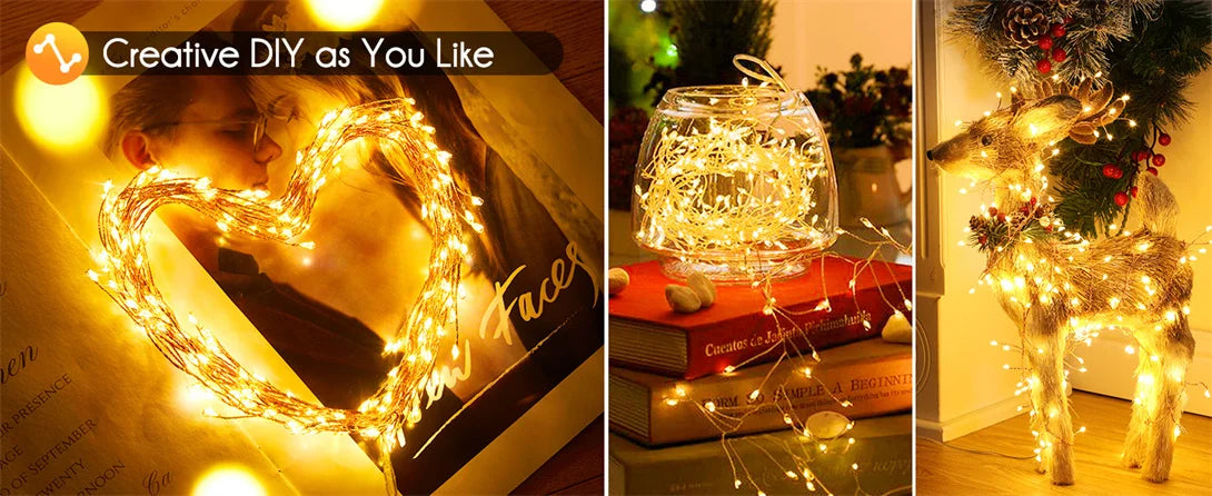 Dây Đèn Led Năng Lượng Mặt Trời Ngoài Trời Hình Pháo Hoa, Dây Đèn Đồng 8 Chế Độ Dùng Trang Trí Đám Cưới Cắm Trại Giáng Sinh