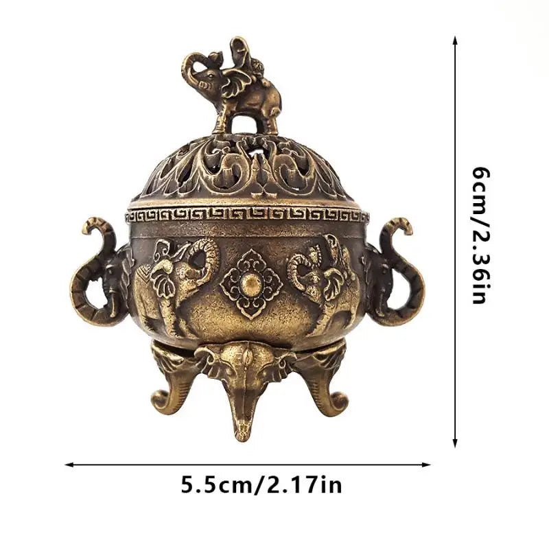 Brûleur d'Encens Éléphant Porte-Bonheur en Métal Brûleur d'Encens Lotus Bol Porte-Encens avec Poignée Yoga Méditation Décoration Maison Style Ancien