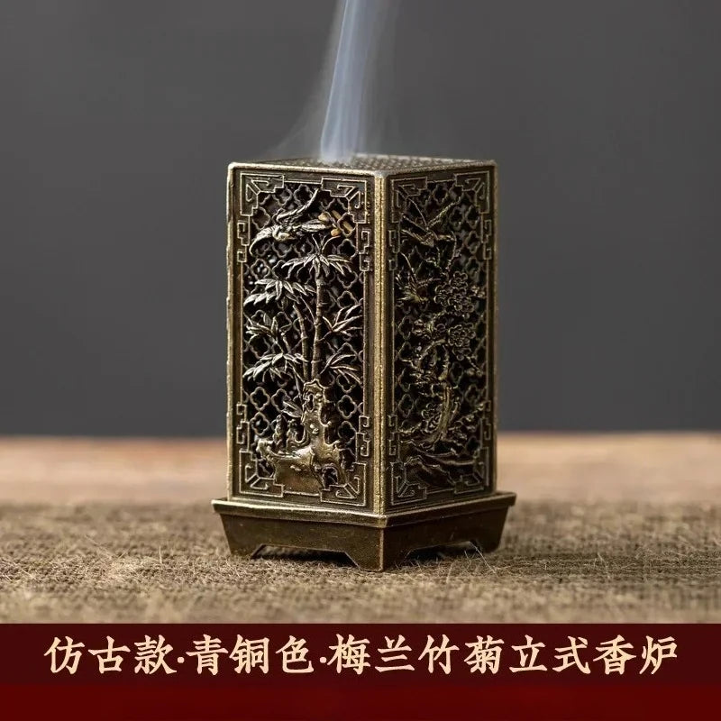 Square Vertical Incense Burner Small Xiangyun Alloy Incense Holder Indoor Aromatherapy Home Ornament Chinese Plum Inense Burners