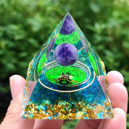 Natural stone amethyst crystalEnergy Generator Orgone Pyramid for E-Energy Protection Healing meditation orgonite crystal chakra