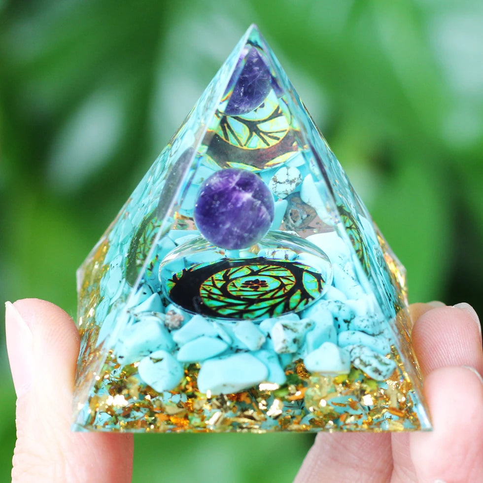 Natural stone amethyst crystalEnergy Generator Orgone Pyramid for E-Energy Protection Healing meditation orgonite crystal chakra