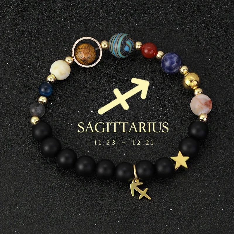 Bracelet 12 Zodiac Signs Virgo Taurus Cosmic Galaxies Eight Planets Constellation Bracelet Natural Stone Solar System Bracelet